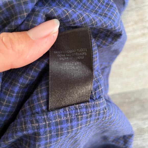 John Vabartos Micro Black Watch Plaid Blue Mens L Button Down Long Sleeve Shirt - Picture 6 of 10